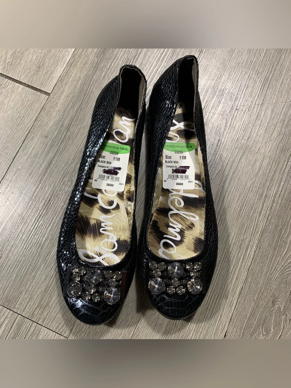 Sam Edelman “Caper” Snakeskin Embossed Texture Black Rhinestone Ballet Flats 11